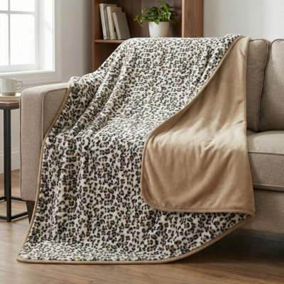 Jeté réversible imperméable pour grand lit 60 po x 80 po Lavish Home pour lit, canapé ou voiture (imprimé léopard)