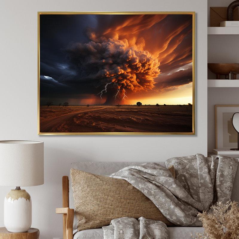 Storm Raging Inferno II - Landscapes Canvas Art Print, H 12 po x l 20 po x P 1 po, Cadre flottant doré