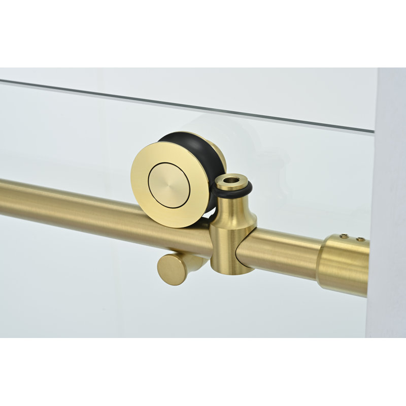 56–60" W x 76" H Frameless Bypass Single Sliding Shower Door with Explosion-Proof Clear Glass, Brushed Gold