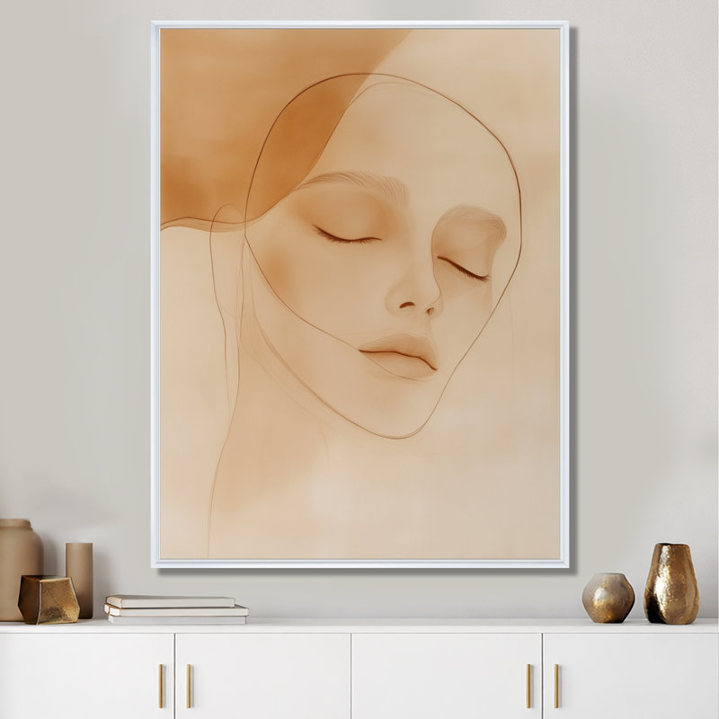 Décoration murale figurine douce Soft Line Feminine Form I - Beige, H 32 po x l 16 po, Cadre flottant blanc