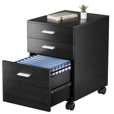 3 Drawer File Cabinet,Preassembled Wooden Storage Organizer for Files,Under Desk Printer Stand,Mobile on Wheels,19" L x 16" W x 22" H​