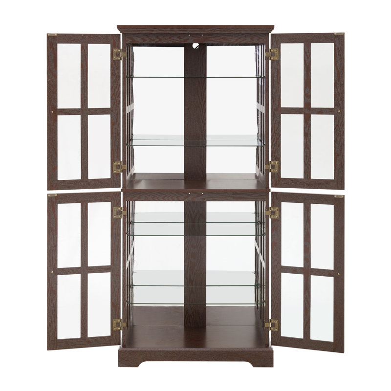 Curio Display Cabinet, Antique Display Cabinet With Glass Doors Adjustable Shelves For Collectibles Four Door Design Vintage Showcase For Home Or Office Antique Display Case E26 Bulb Included CHE