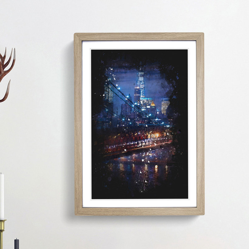 View Of New York City - Single Picture Frame Painting on MDF, 33cm H x 24cm W x 2cm D, Oak Framed