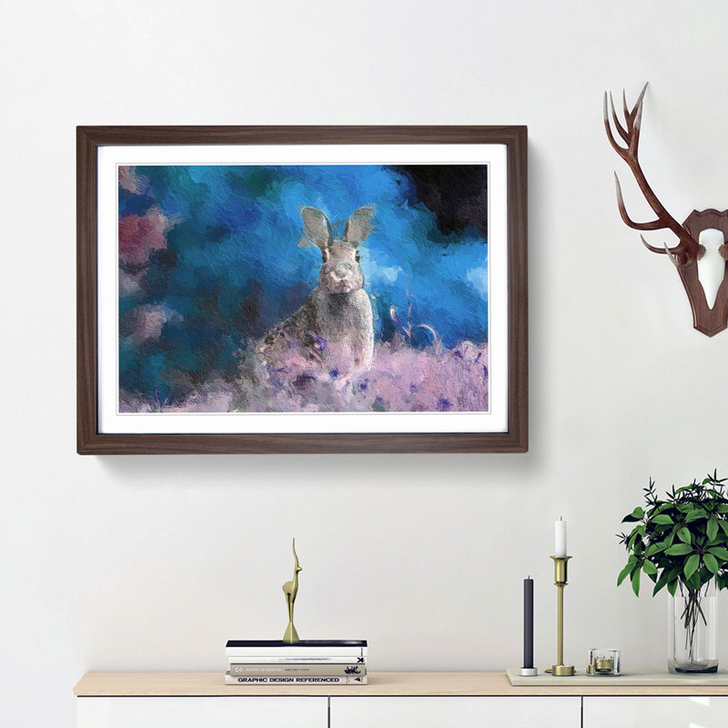 Curious Hare in Abstract - Framed Print, 36cm H x 48cm W x 2cm D, Walnut Framed