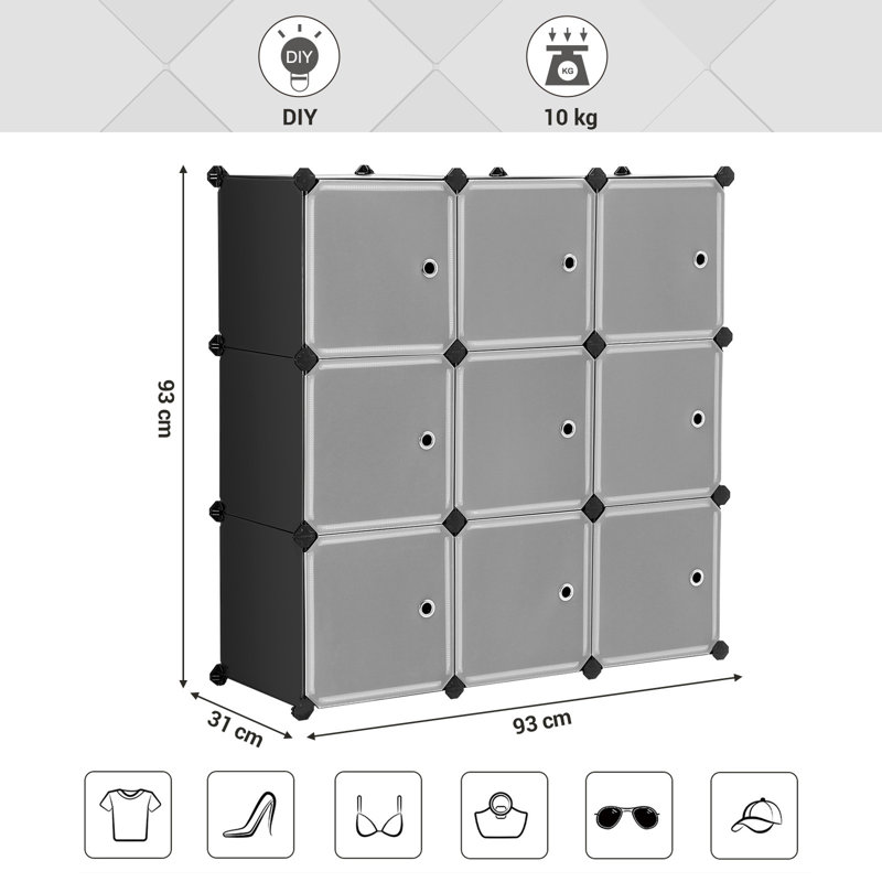 9 Pair Stackable Shoe Storage Cabinet, Black/Grey