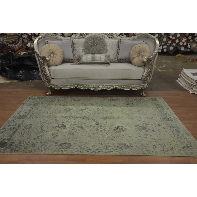 Tapis vert sauge à motif floral 5 x 7