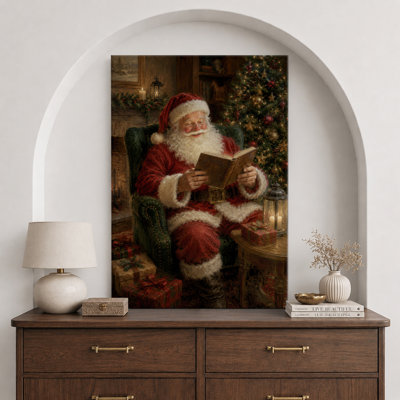 Santa Claus Christmas Holiday Artwork, Living Room Pictures, Framed Canvas Giclee Print Wall Art