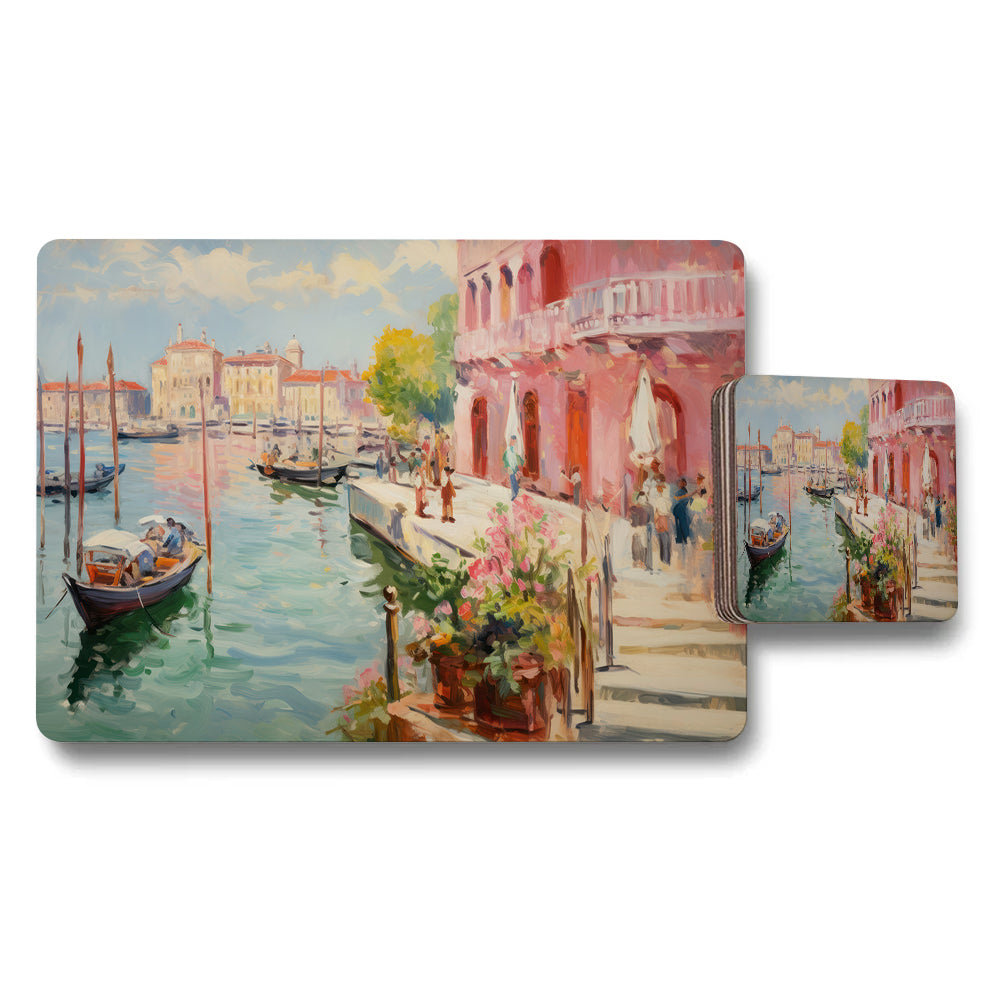 Venice Canal Watercolor Placemat And Coaster Set For Dining Tables