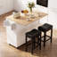 Ensemble d'îlot de cuisine roulant, chariot de rangement à plateau en bois, 2 tabourets de bar rembourrés-134077128-134676575