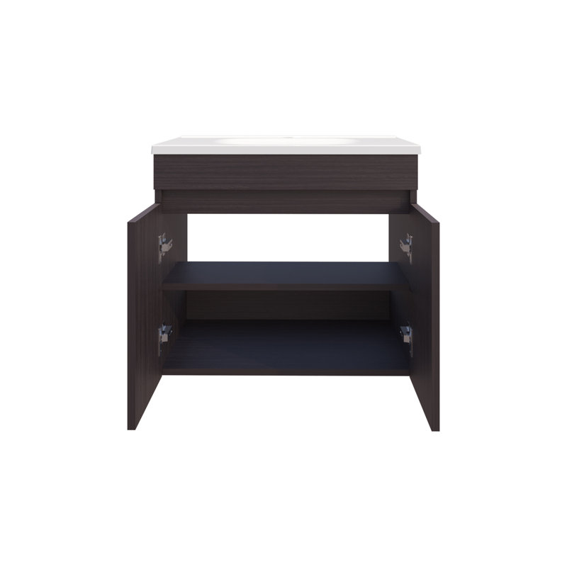 Meuble-lavabo de salle de bain avec lavabo, 2 portes, 2 tablettes (PAS DE ROBINET INCLUS), Noir