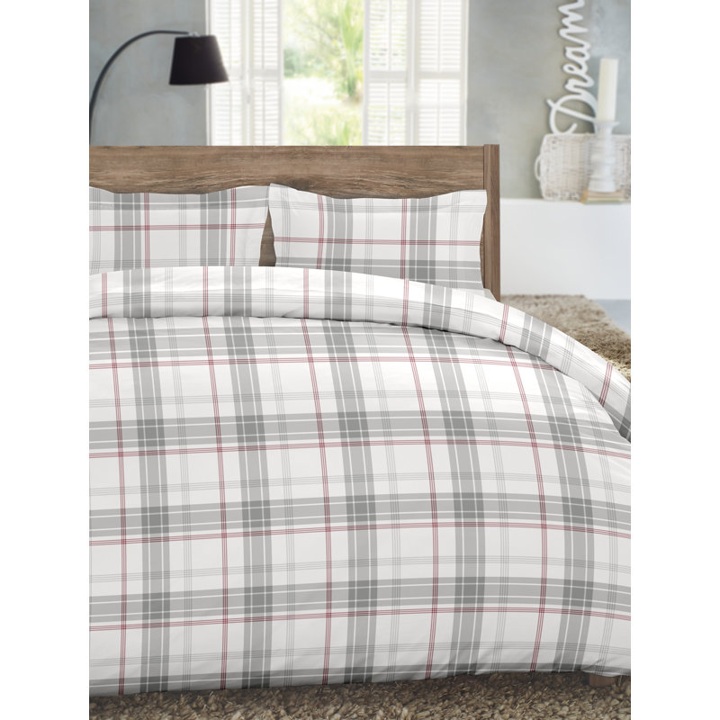 Flannel Plaid Duvet Cover, King Duvet Cover + 2 Shams