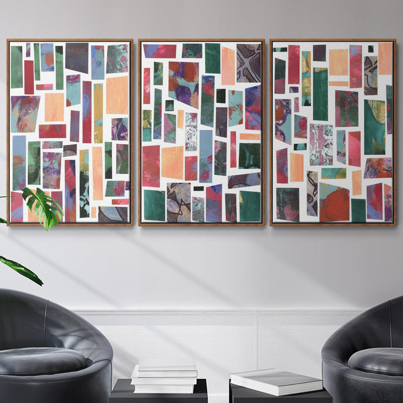 Broken Fragments I - Ensemble de 3 reproductions de cadres photo sur toile, H 36 po x l 72 po, Noyer