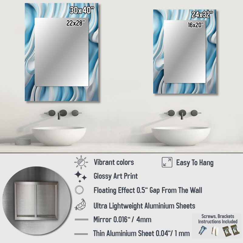 Op Op Blue Focus I - miroir mural Op Art, miroir décoratif moderne, impression sur métal, 40 po x 30 po
