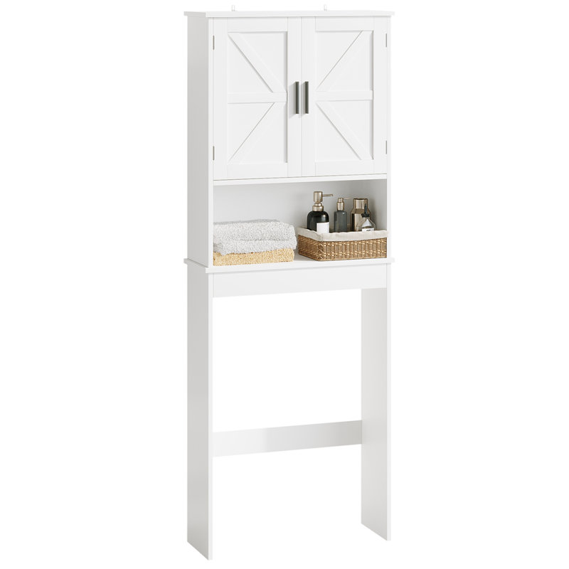 Over The Toilet Storage Cabinet With Adjustable Shelf, Bathroom Space Saver Organizer With Double Doors And Open Shelf, Freestanding Toilet Rack For Small Bathroom