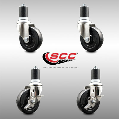 4 Piece Hard Rubber Swivel Caster with Brake Set