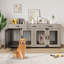 Cage pour chien brune et blanche à 2 portes avec 2 tiroirs de rangement, chenil d'intérieur en MDF et fer, table de bout pour chiens de taille moyenne à grande
