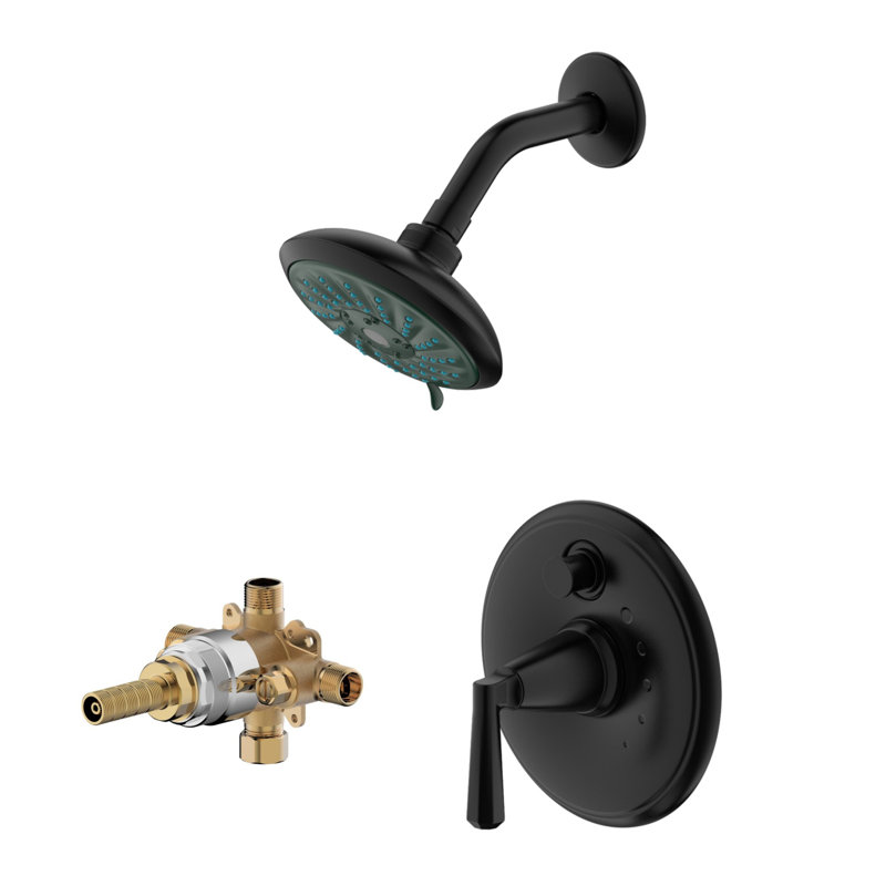 Garniture de douche Z Collection seulement: pomme de douche ronde de 5,5 po, ensemble de poignées simples et valve brute incluse - noir mat