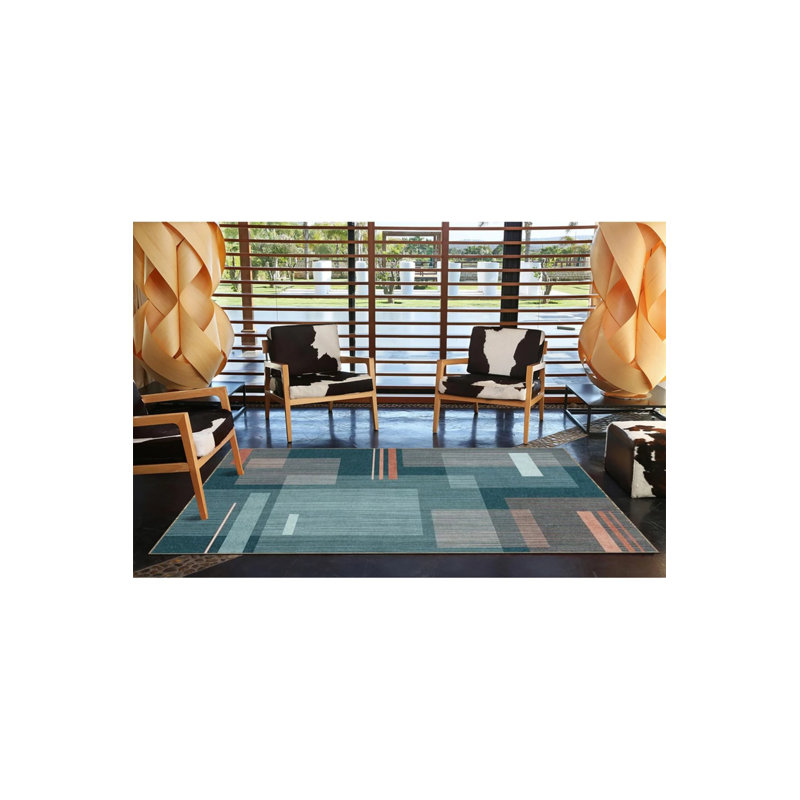 Tapis tissé à carreaux bleu, Rectangle 2 pi 4 po x 4 pi