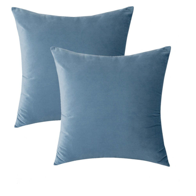 Sky Blue Velvet Reversible Pillow Covers, Set of 2, 18" x 18"