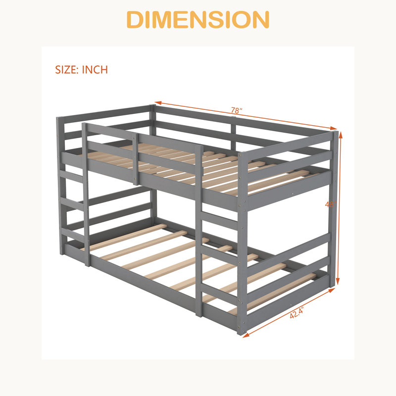 Lit superposé avec échelle, Gris, Simple sur simple
