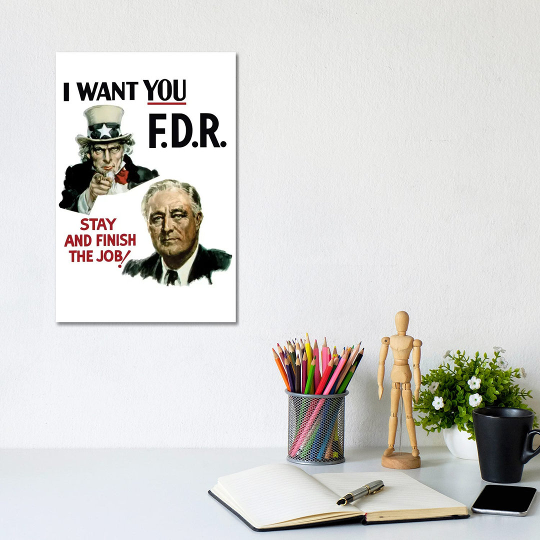 WWII Poster Of Uncle Sam And President Franklin Roosevelt by Stocktrek Images - Wrapped Canvas Print