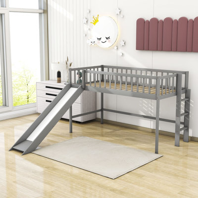 Herbin Twin Size Wood Loft Bed with Ladder and Slide by Harriet Bee