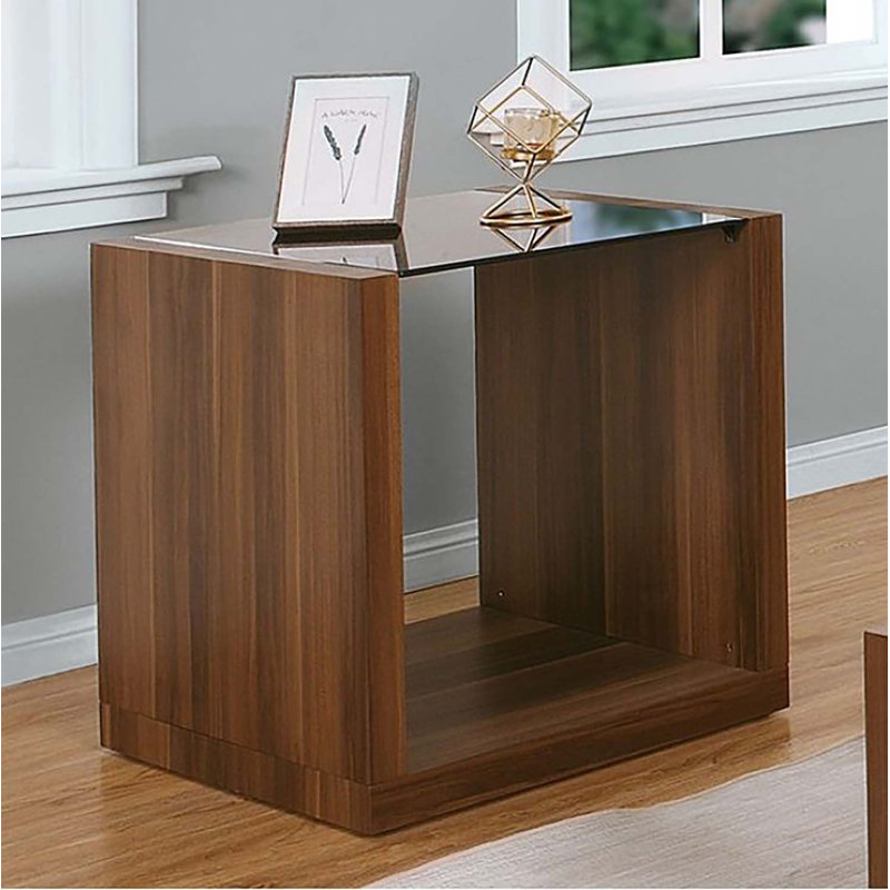 Table de bout avec tablette de rangement en verre Junice