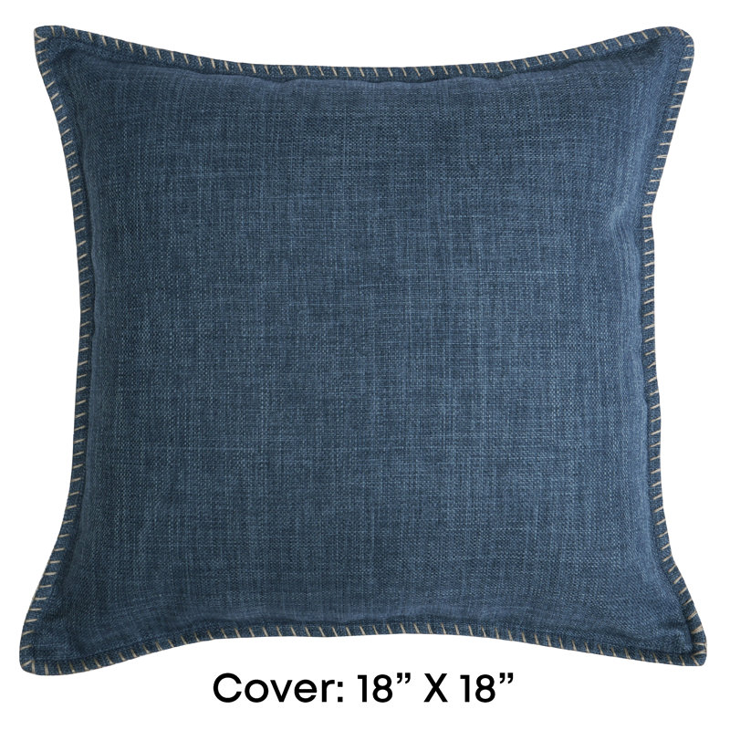 Cotton Reversible Throw Pillow, Faux Linen Indigo Blue