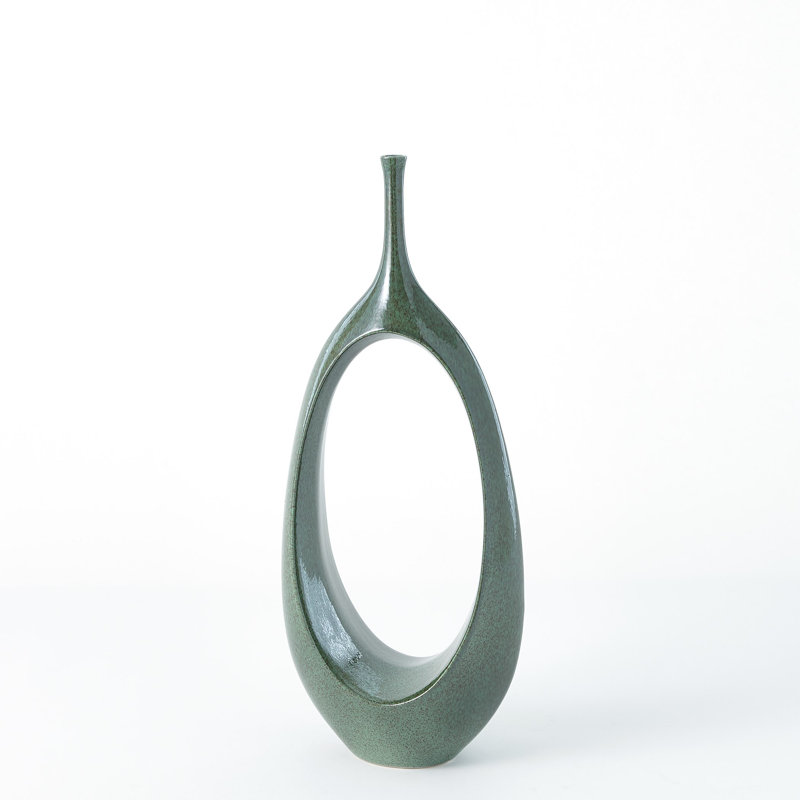 Vase à anneau ouvert ouvert - Céleste, Émeraude, H 22 po x l 8,75 po x P 4,5 po