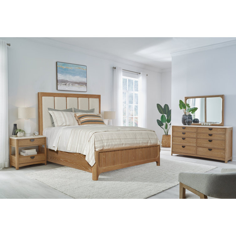 Panneau de lit 2 tables de chevet et commode avec miroir