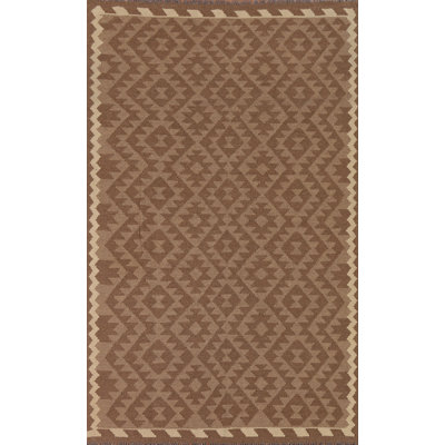 Brown Kilim Wool Area Rug 5x8
