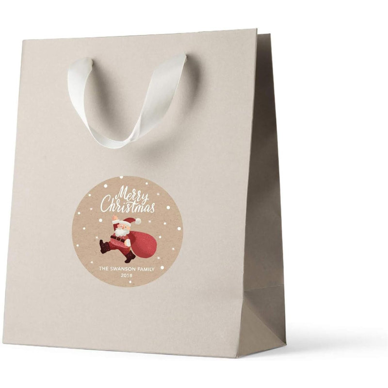 Étiquettes de Noël personnalisées, cercle de père Noël brun avec sac cadeau, paquet de 40 joyeux Noël, nom personnalisé, étiquettes personnalisées
