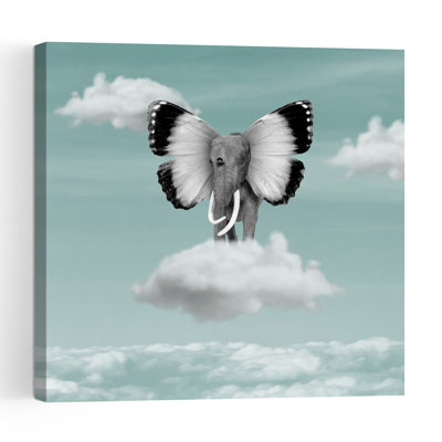Flying Elephant Dream Ethereal Serene Surreal Butterfly Elephant Landscape Nature Wall Art Print 1 Piece Wrapped Canvas Wall Art