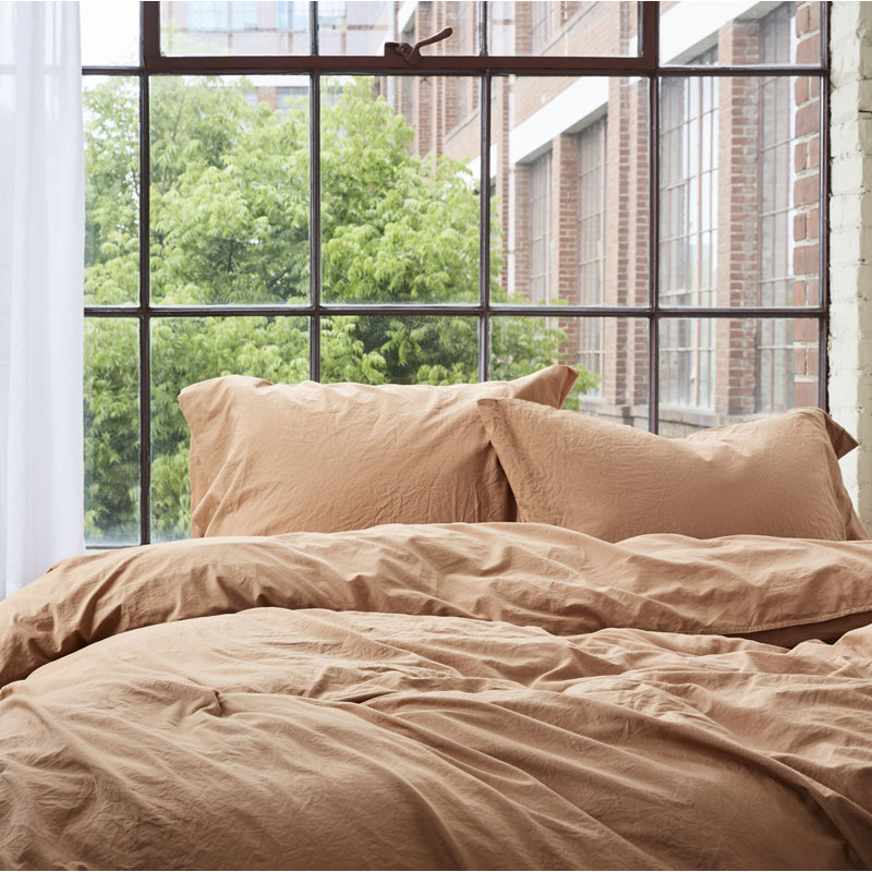 Organic Crinkled Percale 100% Cotton Percale Sheet Set, Full Sheet Set with 2 Pillowcases, Ginger
