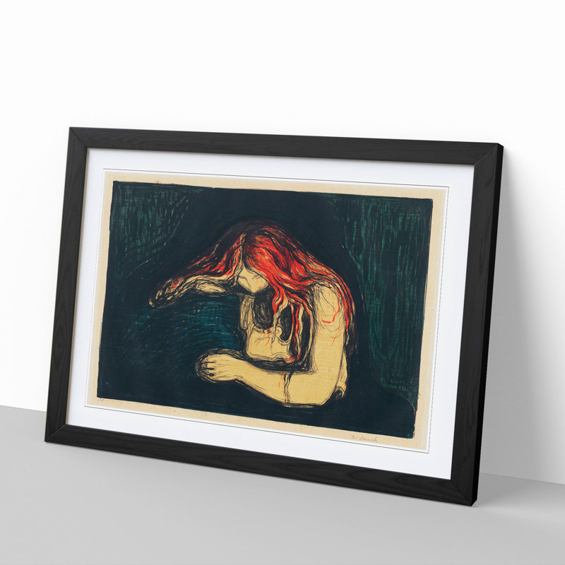 The Vampire Vol.2 by Edvard Munch - Picture Frame Painting, 36cm H x 48cm W x 2cm D, Black Framed