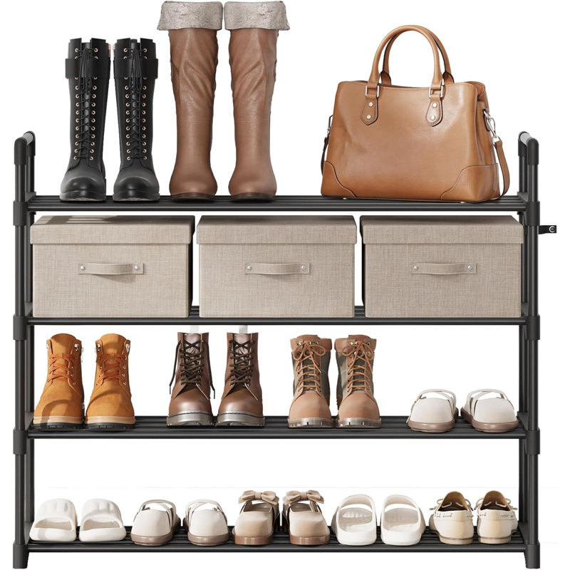 Range-chaussures à 10 niveaux, organisateur de rangement pour chaussures mince avec structure en métal et tablettes en tissu non tissé, conception réglable pour le vestibule, chambre à coucher