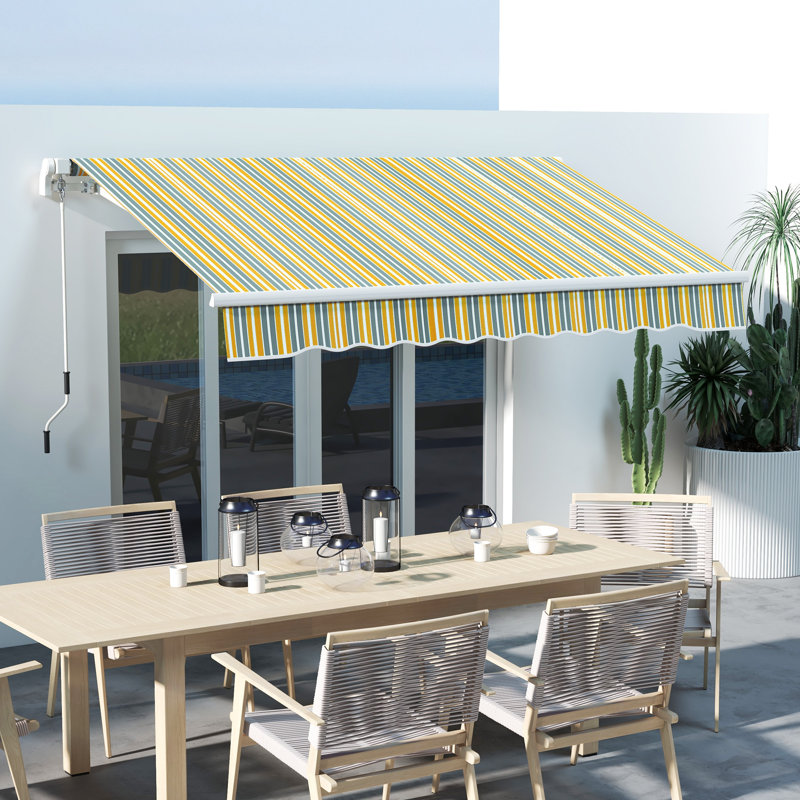 Auvent de terrasse rétractable en polyester Outsunny, H 59,1 po x l 116,9 po x P 78,7 po, Jaune / rayé gris