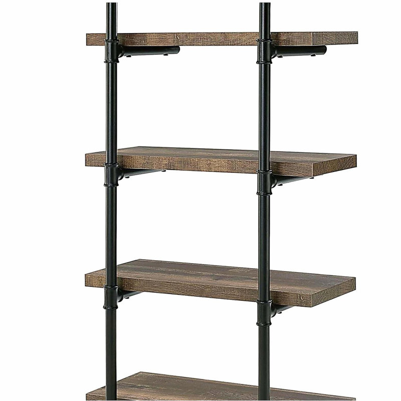 Black and Rustic Oak 4-tier Wall Shelf, Black/Brown, (4 Shelves) 46.08"H x 23.58"W x 11.58"D