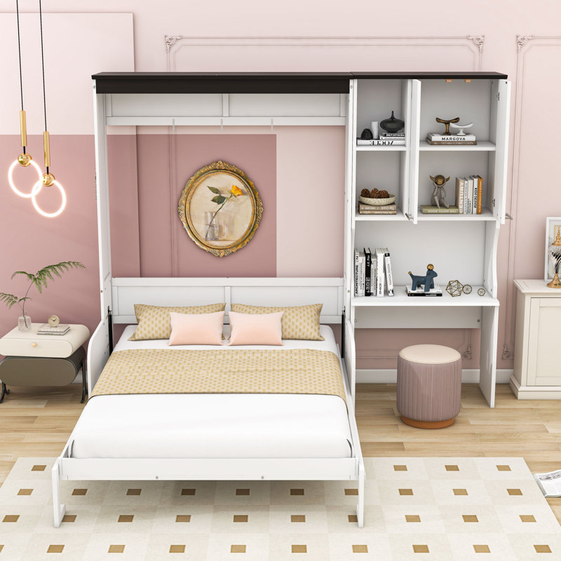 Lit escamotable en bois avec canapé, armoire de rangement et bureau, Complète