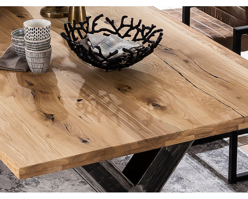Irwin Oak Solid Wood Top Metal Base Dining Table, 75 cm H x 180 cm L x 100 cm W