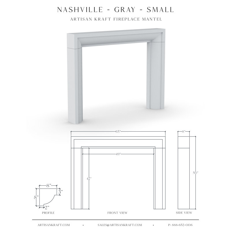 Foyer en pierre Nashville avec foyer standard, Gris, 7,5 po x 60 po x 48 po