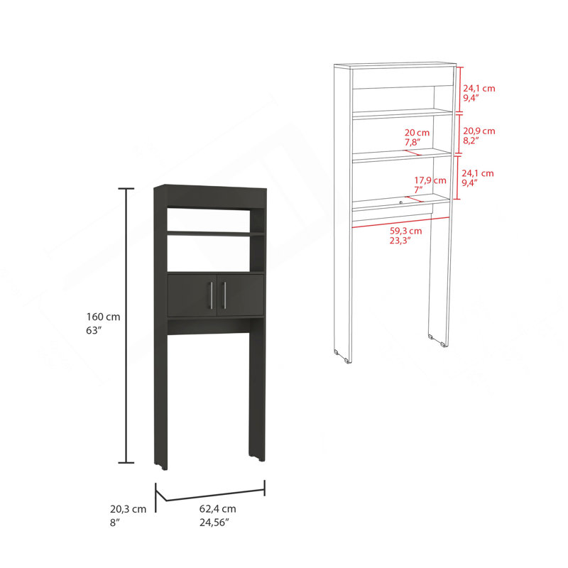 Madrid  Over The Toilet Cabinet, Double Door, Two Shelves -Black, Black