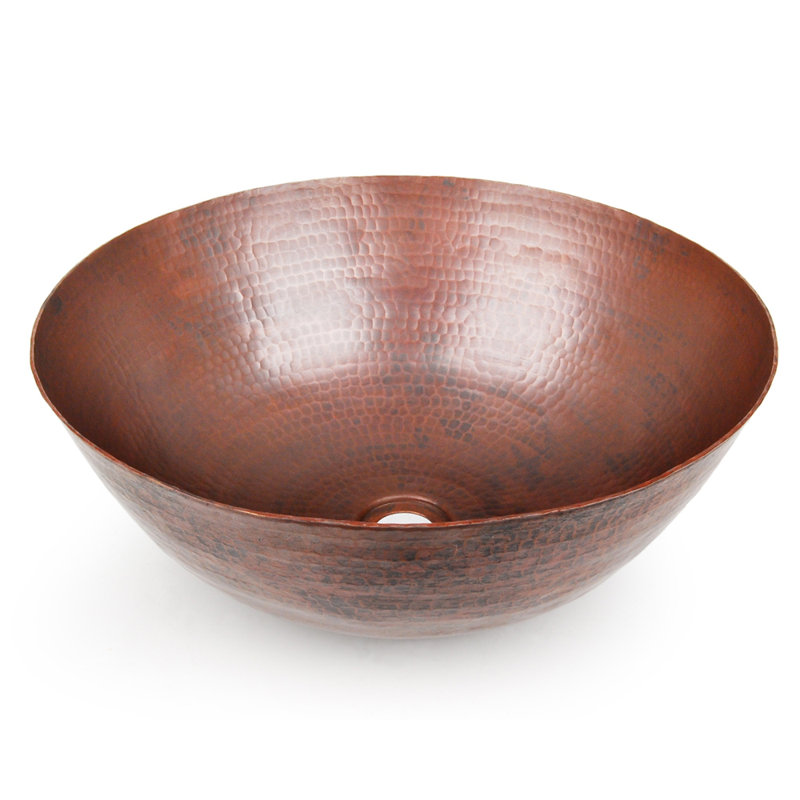 D'Vontz 16'' Copper Circular Bathroom Sink, Dark Smoke Copper	