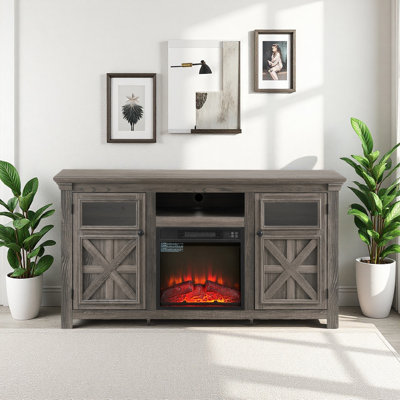 Meuble télé avec portes de grange coulissantes et télécommande Farmhouse Charm