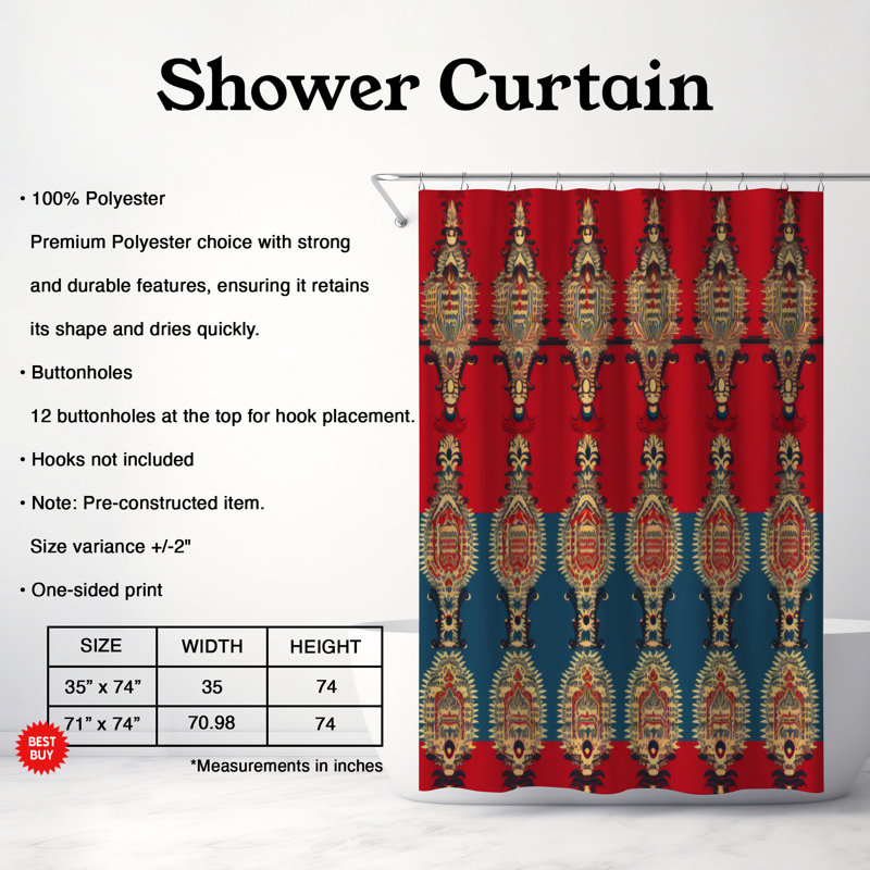 Boho Contours - Rideau de douche Premium, H 74 po x l 71 po