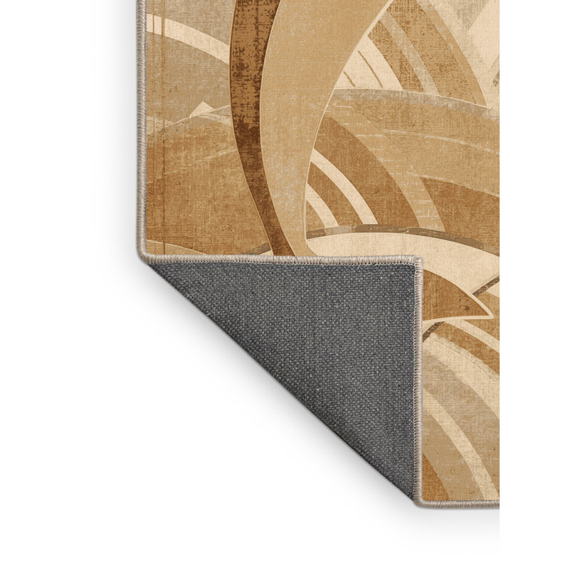 Soft Plush Aidyn Dolphin Art Deco Arc Area Rug in Beige – Beige Binding, 6x9