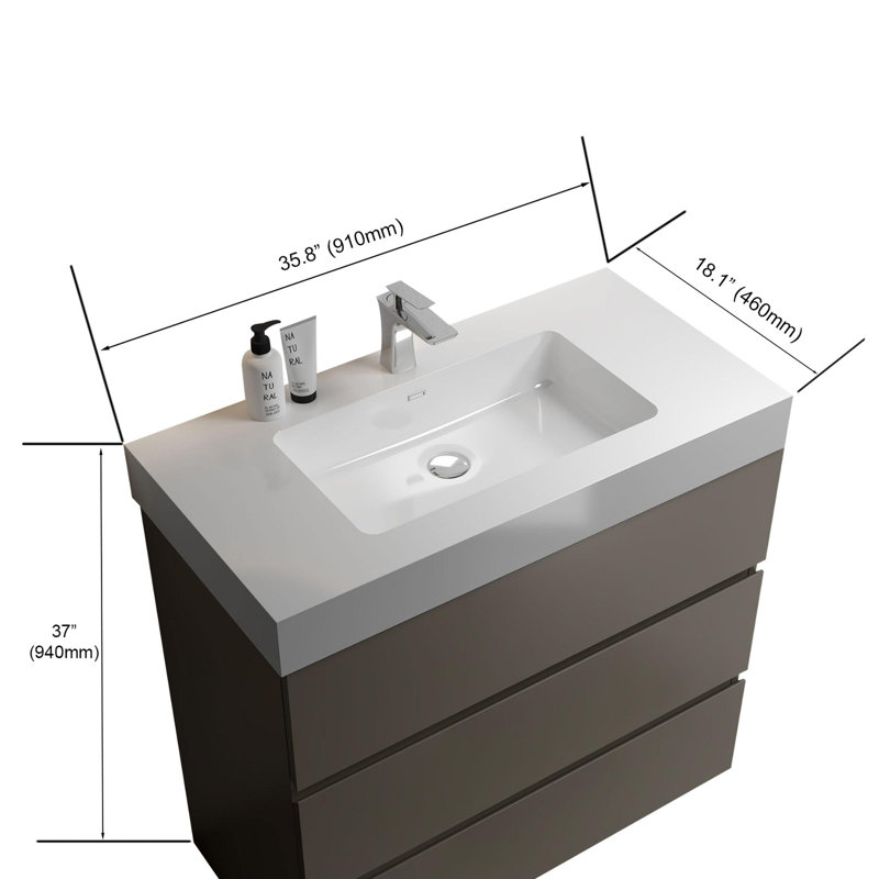 Meuble-lavabo moderne avec lavabo, Blanc, Gris