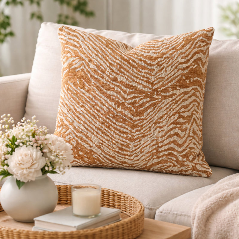 Coussin décoratif en jacquard texturé en chenille Camel Soft 18 po x 18 po, Chameau