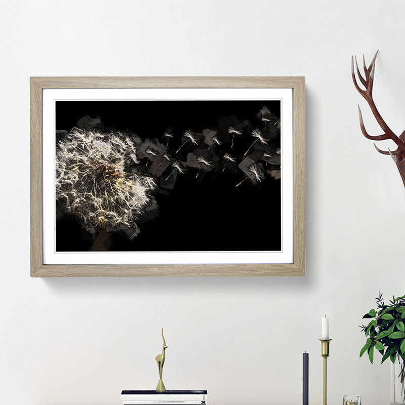 Dandelion Seeds in Flight in Abstract - Picture Frame Graphic Art Print, 36cm H x 48cm W x 2cm D, Oak Framed