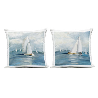Sailboat Fleet Vessels 2 Piece Outdoor Printed Pillow Set, design by Sally Swatland